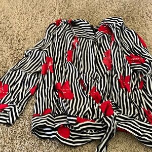 Madewell Wrap Top in Candied Orchids Medium Black White Striped Floral